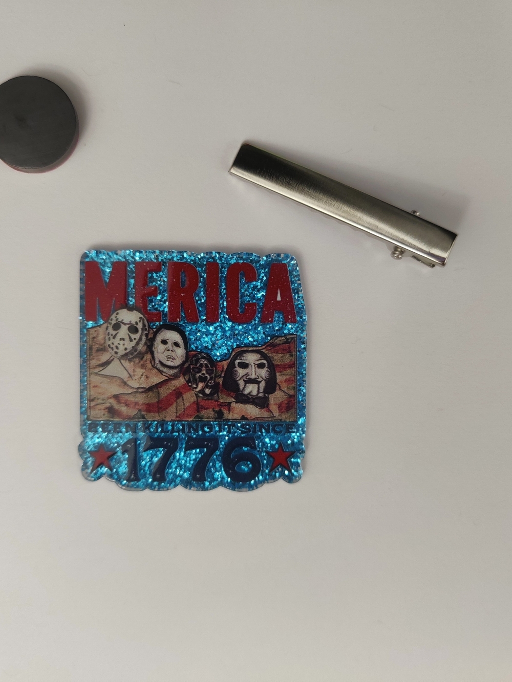 Custom Handmade Character Magnet or Hair Clip- Merica Horror